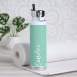 Seafoam Personalised Wedding Bridesmaid Water Bottle<br><div class="desc">Gift your wedding bridesmaid with this trendy,  vacuum Insulated water bottle that features her name in white,  stylised script on a seafoam colour background designed to match your wedding colour scheme. Personalise bottle by editing and replacing name with your own as desired. Select your water bottle style.</div>