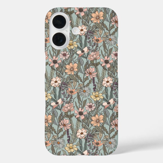 Seafoam Pink Yellow Retro Wildflower Case-Mate iPhone Case (Back)