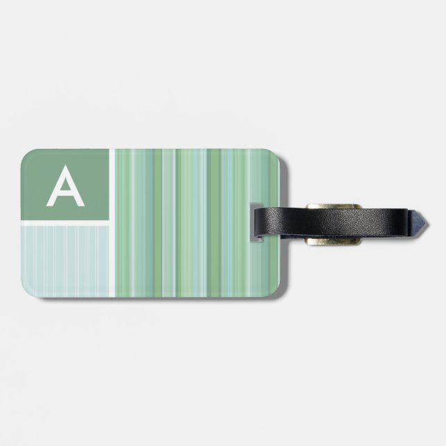 Seafoam, Sage Green, & Baby Blue Stripes Luggage Tag (Back Horizontal)