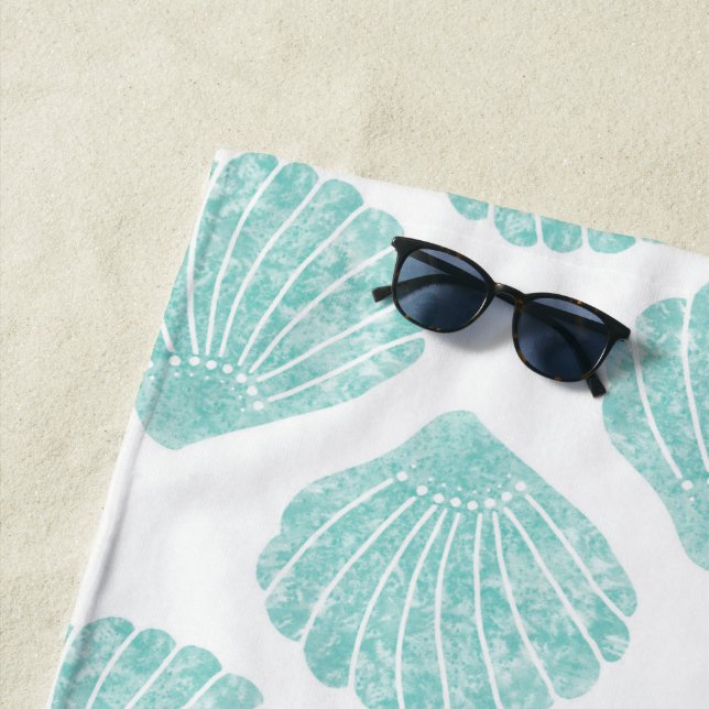 Seafoam Seashell Pattern Beach Towel (In Situ)