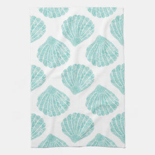 Seafoam Seashell Pattern Tea Towel