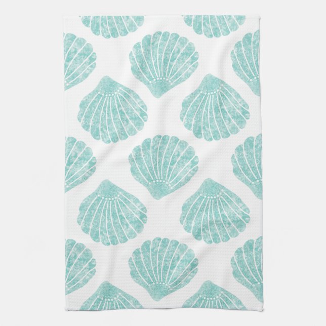 Seafoam Seashell Pattern Tea Towel (Vertical)