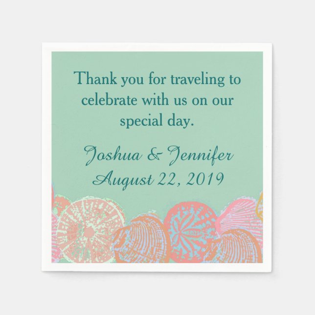 Seafoam Seashells Beach Wedding Napkin (Front)