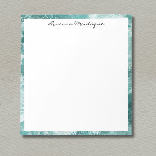 Seafoam Silver Border Elegant Custom Script Name Notepad
