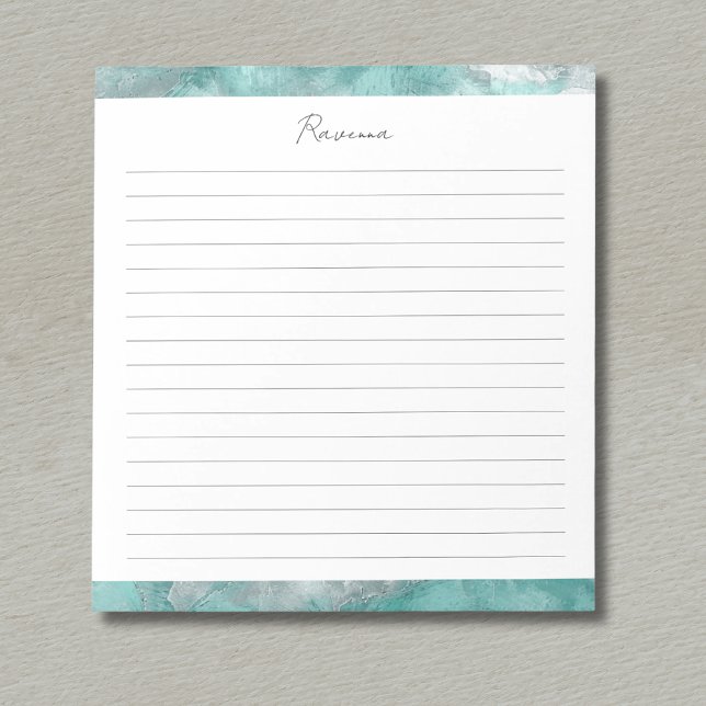 Seafoam Silver Marble Decorative Custom Name Lined Notepad (Creator Uploaded)