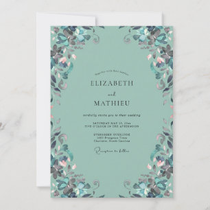 Seafoam Silver Vine Wedding Invitation