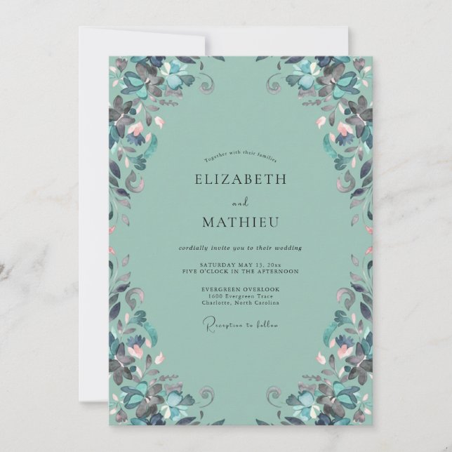 Seafoam Silver Vine Wedding Invitation (Front)