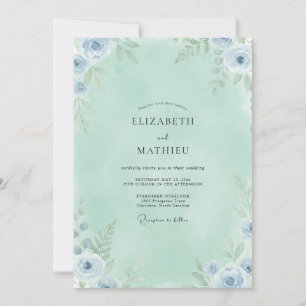 Seafoam Sky Anemone Wedding Invitation