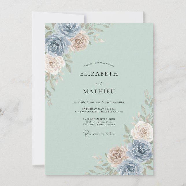 Seafoam Slate Peony Wedding Invitation (Front)