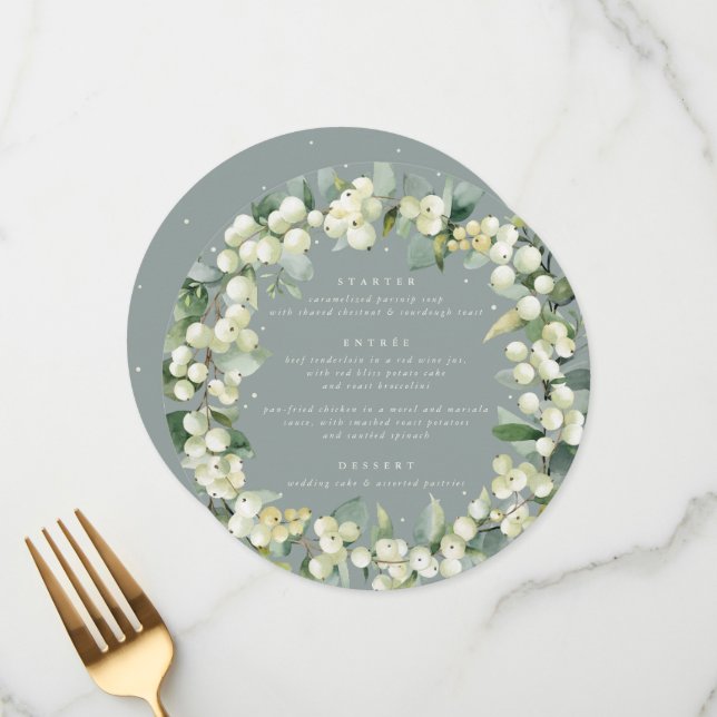 Seafoam Snowberry+Eucalyptus 3 Course Wedding Menu (Front/Back In Situ)