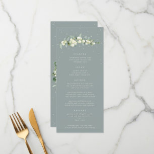 Seafoam Snowberry+Eucalyptus 4 Course Wedding Flat Menu