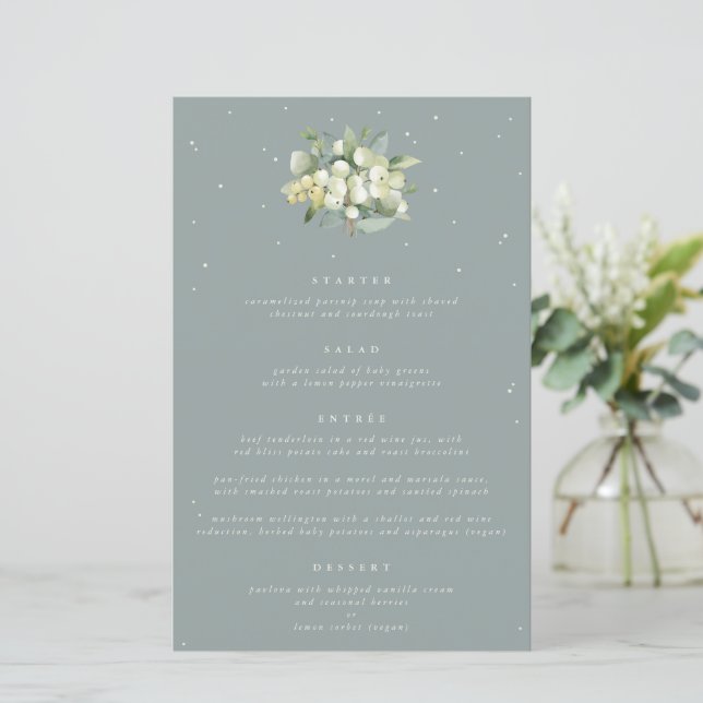 Seafoam Snowberry+Eucalyptus 4 Course Wedding Menu (Standing Front)