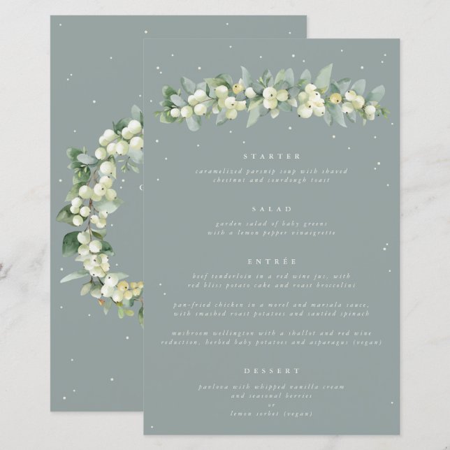 Seafoam Snowberry+Eucalyptus 4 Course Wedding Menu (Front/Back)