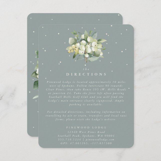 Seafoam Snowberry+Eucalyptus Bouquet Directions Enclosure Card (Front/Back)