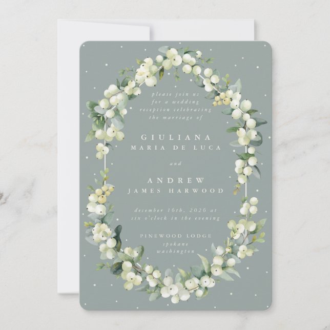 Seafoam Snowberry+Eucalyptus Reception Only Invitation (Front)