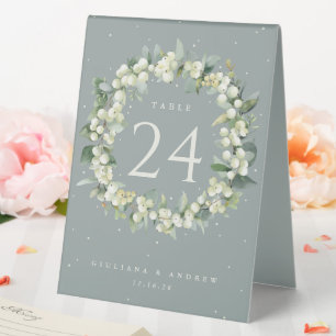 Seafoam Snowberry+Eucalyptus Wedding Table Number
