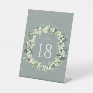 Seafoam Snowberry+Eucalyptus Wedding Table Number Pedestal Sign