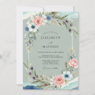 Seafoam Soft Coral Anemone Wedding Invitation