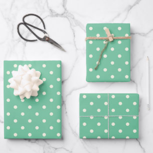 Seafoam Soft Pastel Green, White Polka Dot Pattern Wrapping Paper Sheet