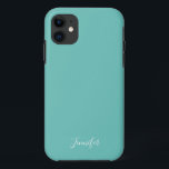 Seafoam Solid Colour Seaside Custom Monogram iPhone 11 Case<br><div class="desc">Chic solid colour phone case in seafoam,  my favourite shade of seaside green. A gorgeous teal colour with your pretty custom monogram. Personalise with your name in elegant white script.</div>