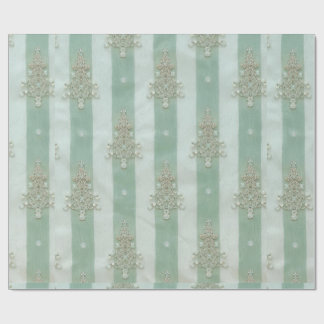 Seafoam Stiped Velvet-Look Diamond Trees Wrapping Paper
