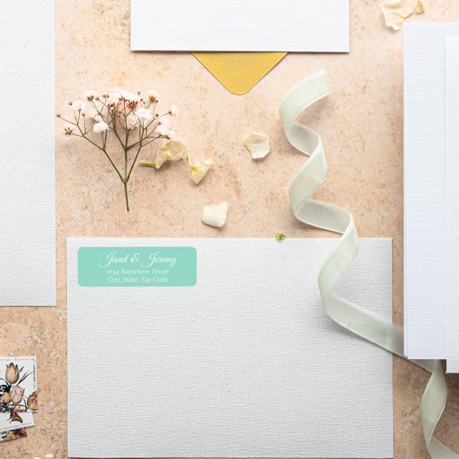 Seafoam Stylised Names Wedding Return Address Label (In Situ Wedding)