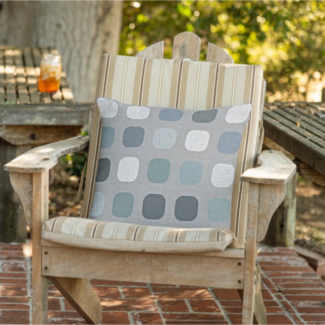 Seafoam Teal Blue Round Squares Pattern On Grey Cushion (Chair)