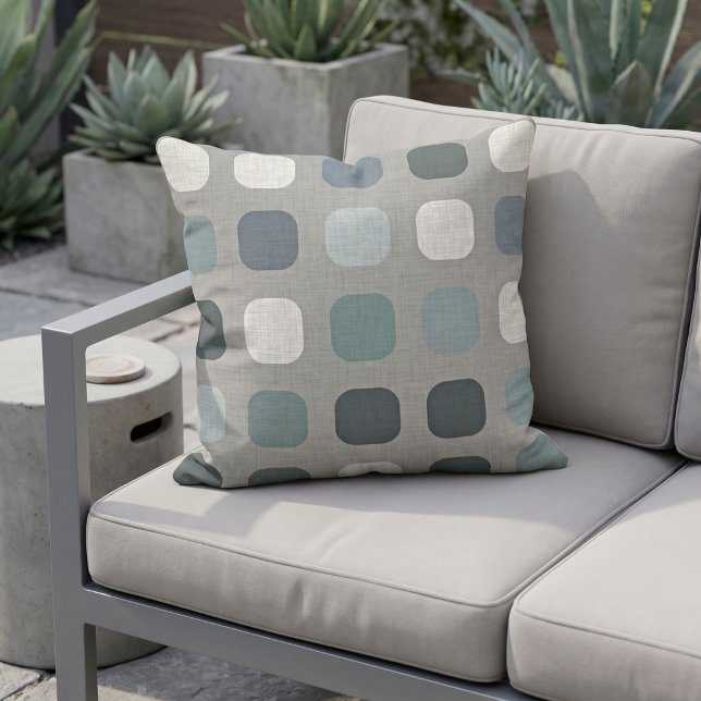 Seafoam Teal Blue Round Squares Pattern On Grey Cushion (Creator Uploaded)
