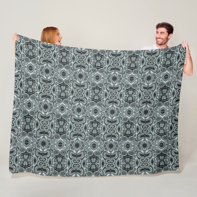 Seafoam Teal Green Grey Hip Bohemian Bali Art Fleece Blanket (In Situ)