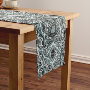Seafoam Teal Green Grey Hip Bohemian Bali Art Short Table Runner