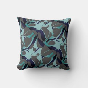 Seafoam Teal Navy Charcoal Diagonal Art MCM Look Cushion