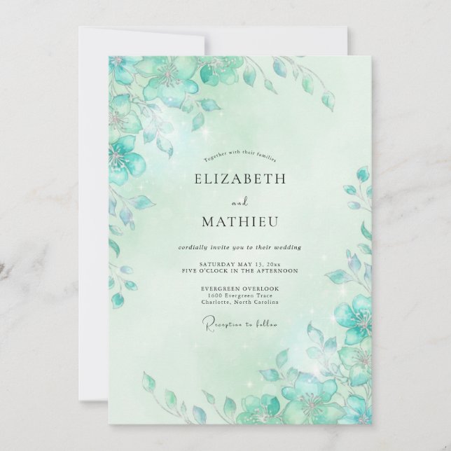 Seafoam Teal Vine Wedding Invitation (Front)