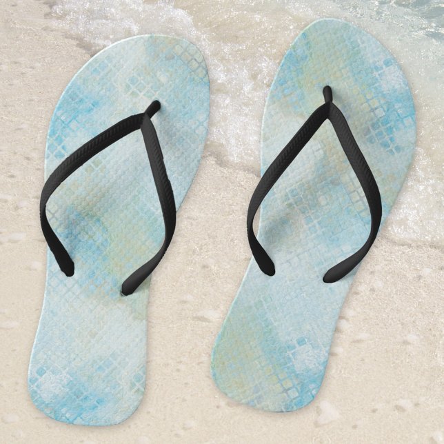 Seafoam Turquoise Blue Ocean Flip Flops (Flip flops featuring a modern artistic abstract pattern inspired by the beach - seafoam - turquoise)