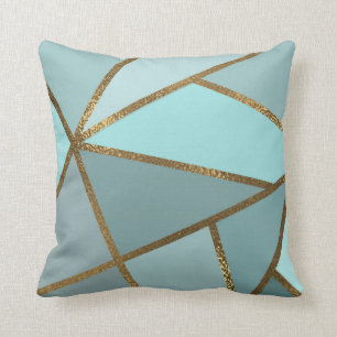 Seafoam Turquoise Green Blue & Bronze Geometric Cushion