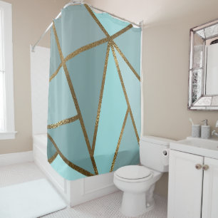 Seafoam Turquoise Green Blue & Bronze Geometric Shower Curtain