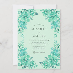 Seafoam Turquoise Peony Wedding Invitation