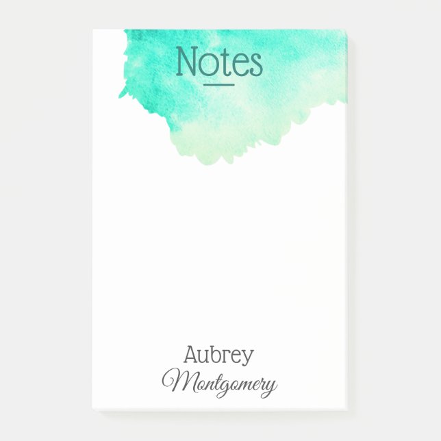 Seafoam Watercolor Splash Personalised Post-it Notes (Front)