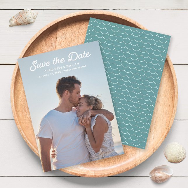 Seafoam Waves Full Photo Save the Date Card (Creator Uploaded)