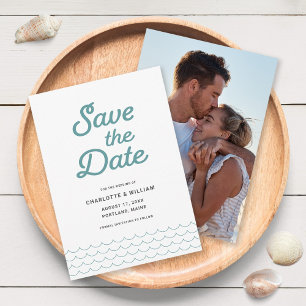 Seafoam Waves with Your Photo Save the Date Card