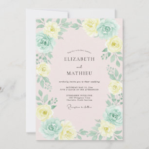 Seafoam Yellow Peony Wedding Invitation