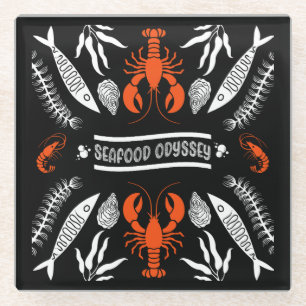 Seafood Art Decor Prints Glass Coaster