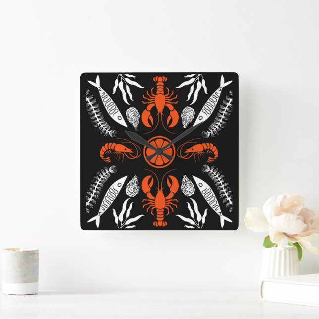 Seafood Art Decor Prints Square Wall Clock (Home)