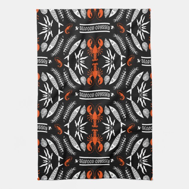 Seafood Art Decor Prints Tea Towel (Vertical)
