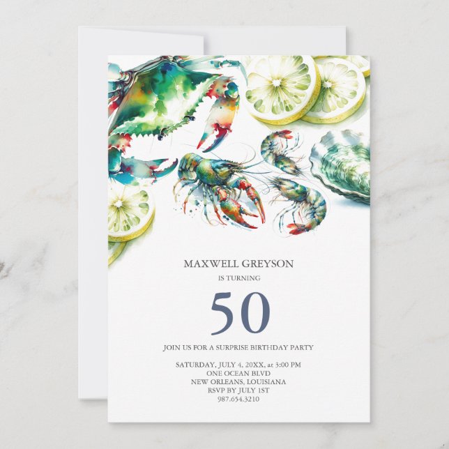 Seafood Boil 50th Birthday Invitations (Front)