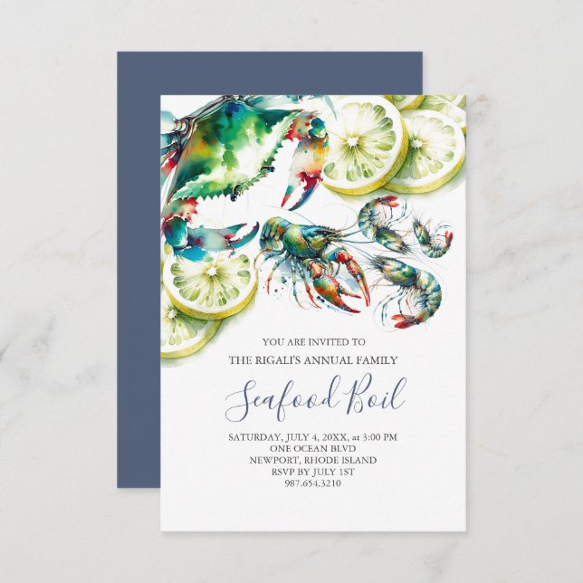 Seafood Boil Family Summer Party Small Invitation (Front/Back)
