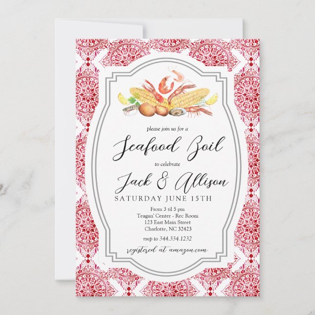 Seafood Boil Invitation, Low country Boil Shower Invitation (Front)