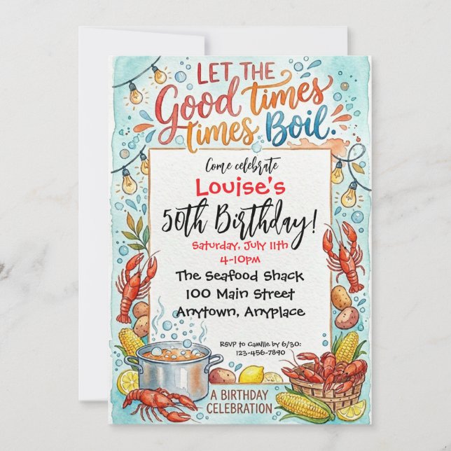 Seafood Boil Shellfish Birthday Party Invitation (Front)