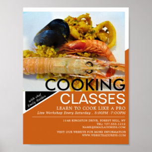 Seafood, Cooking Classes Advertising Poster