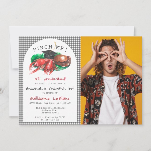 Seafood Crawfish Boil Pinch Me! Funny Graduation Invitation (Front)