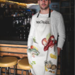 Seafood Crustacean Oyster Crab Chef Monogram  Apron<br><div class="desc">This design may be personalised by choosing the Edit Design option. You may also transfer onto other items. Contact me at colorflowcreations@gmail.com or use the chat option at the top of the page if you wish to have this design on another product or need assistance with this design. See more...</div>